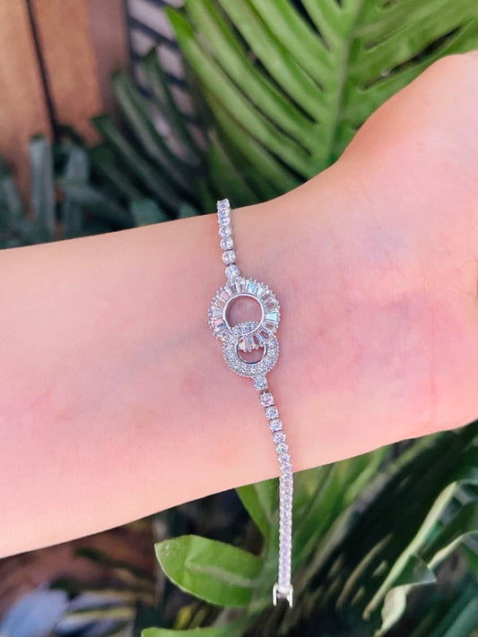 Silver Double Circle Crystal Bracelet