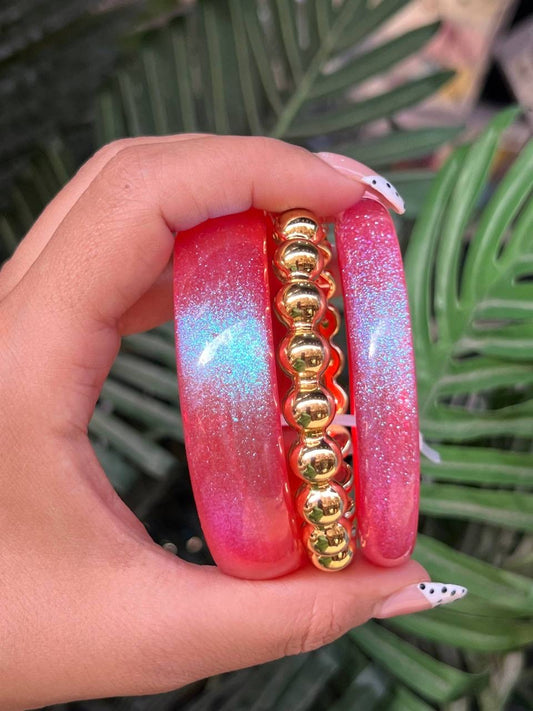 Flamingo Beaded Bangle Stack