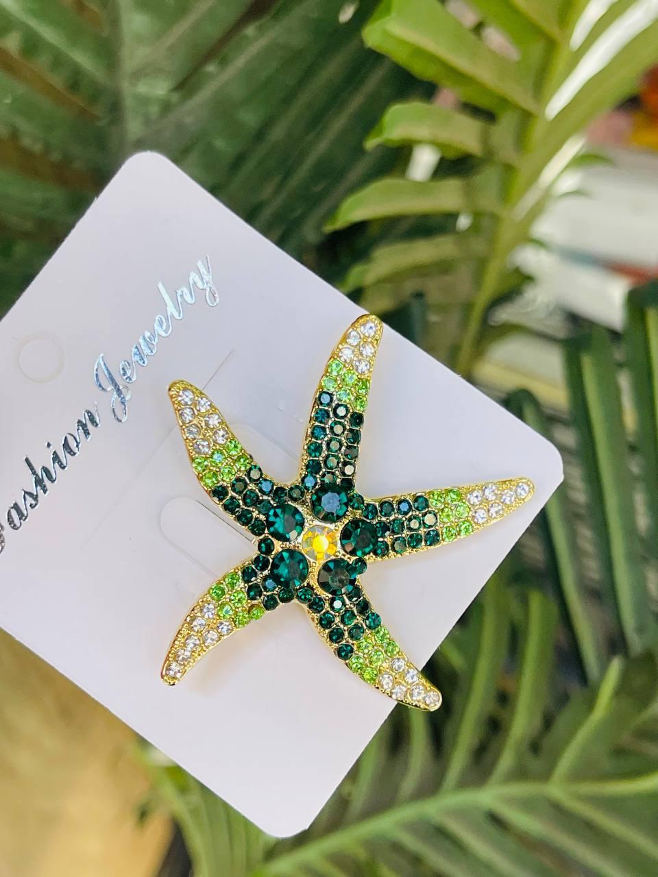 Crystal Starfish Brooch – Green